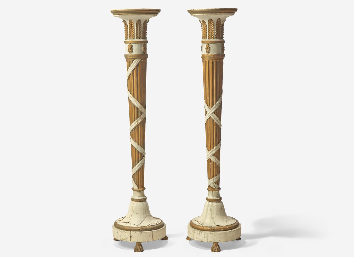 A Pair of George III Parcel Gilt and Cream Painted Pedestals