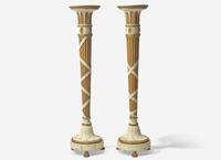 A Pair of George III Parcel Gilt and Cream Painted Pedestals