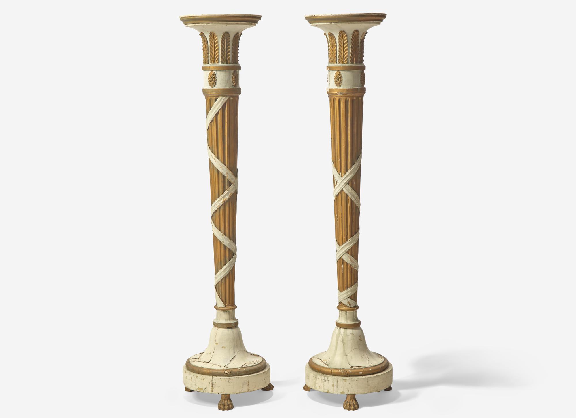 A Pair of George III Parcel Gilt and Cream Painted Pedestals