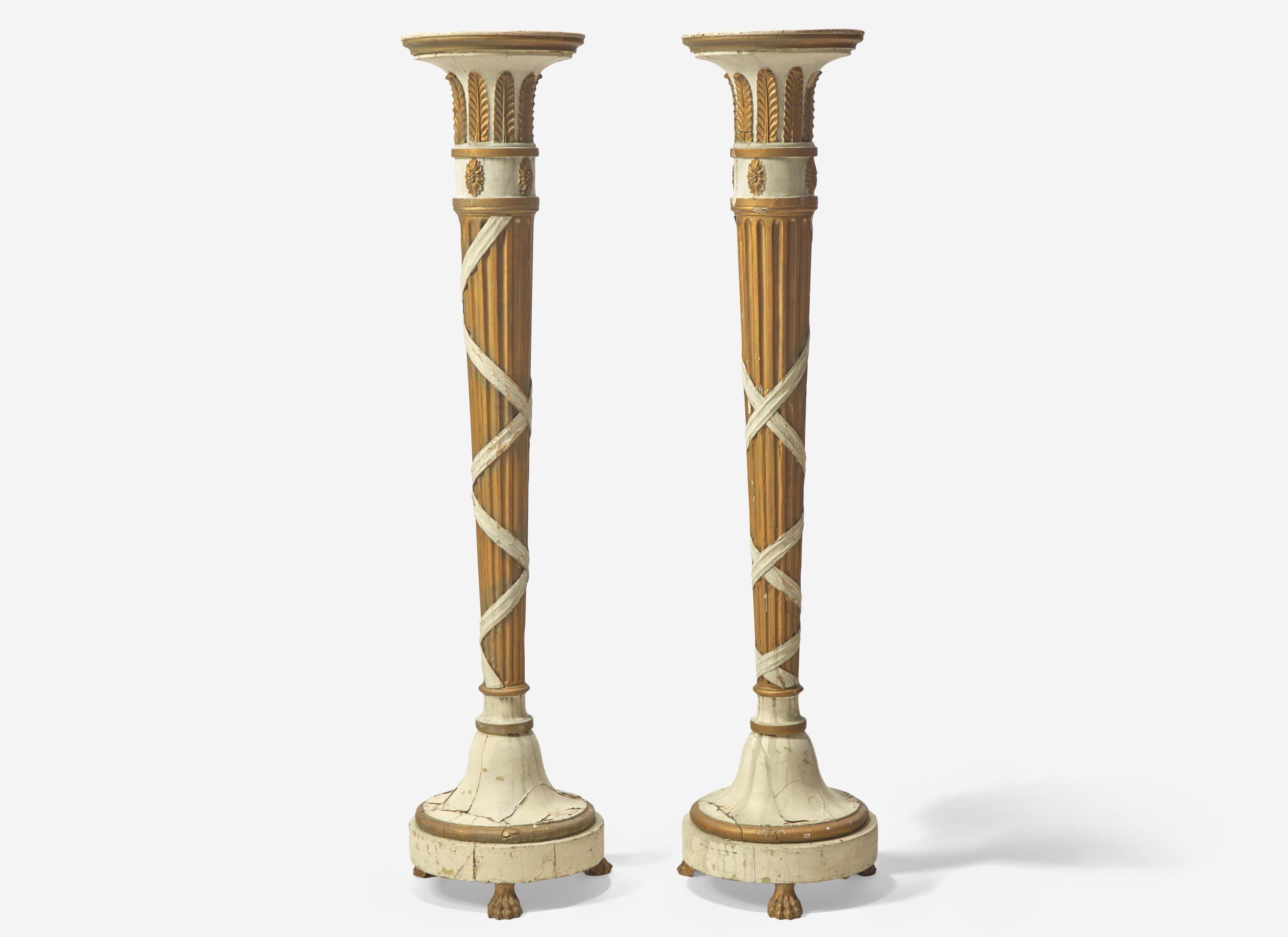 A Pair of George III Parcel Gilt and Cream Painted Pedestals