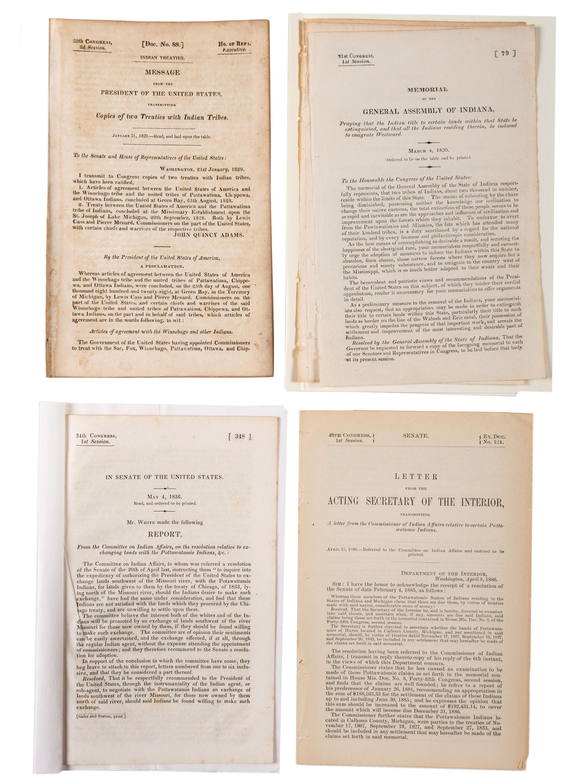 [NATIVE AMERICANS]. A group of 10 items regarding Pottawatomie and Miami Indians.