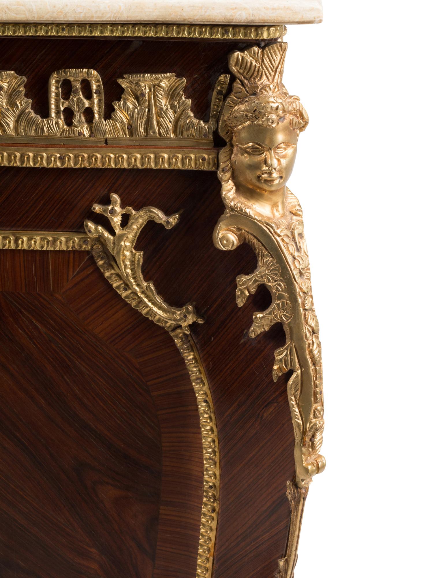 A French Gilt Bronze Mounted Marquetry Marble-Top Cabinet
