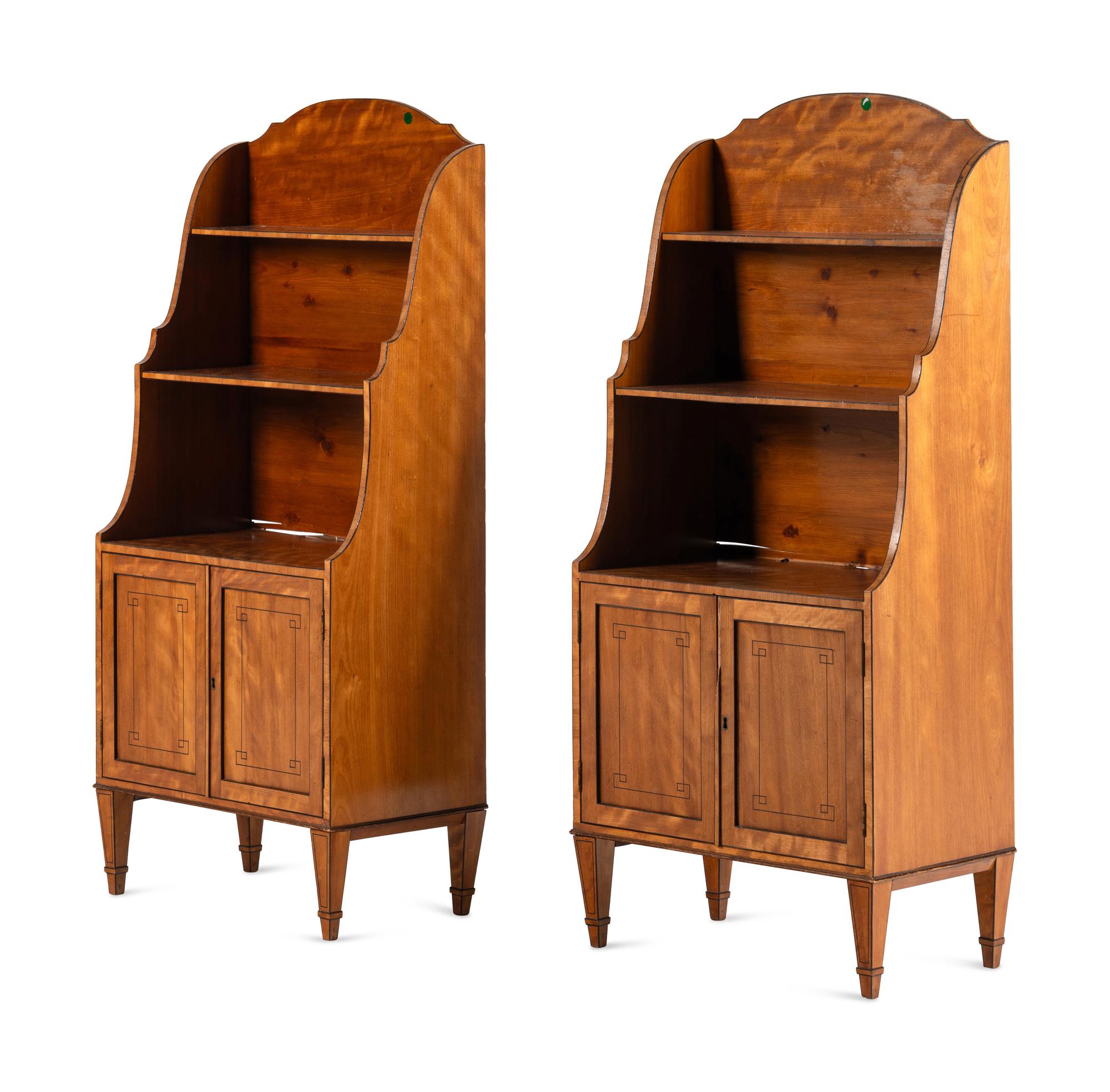 A Pair of Regency Satinwood and Part-Ebonized Waterfall Bookcases