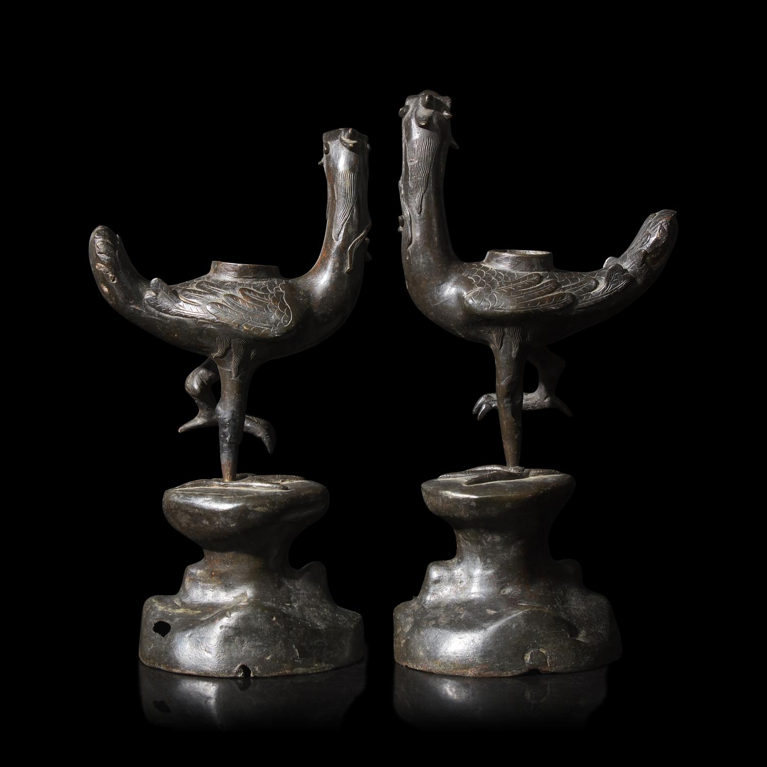 A Pair of Chinese Bronze Ducks, Ming Dynasty 明 銅鳧一對