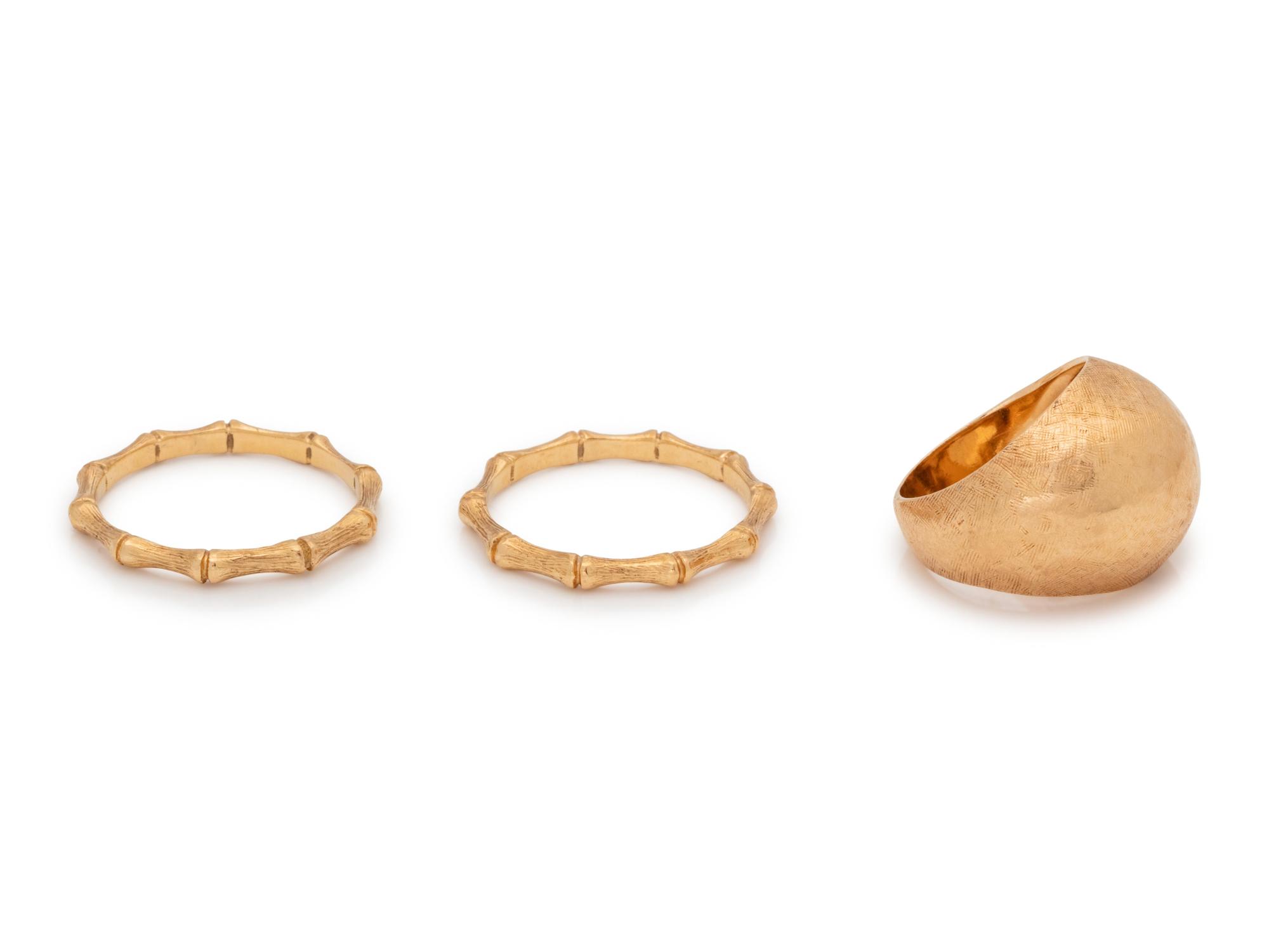 A Collection of 14 Karat Yellow Gold Rings,
