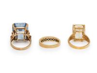 THREE YELLOW GOLD AND MULTIGEM RINGS