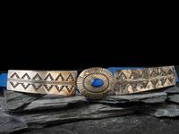 Sterling Silver and Lapis Link Belt Buckle, with Royal Blue Leather Belt