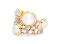 An 18 Karat Bicolor Gold, Cultured Pearl and Diamond Ring,