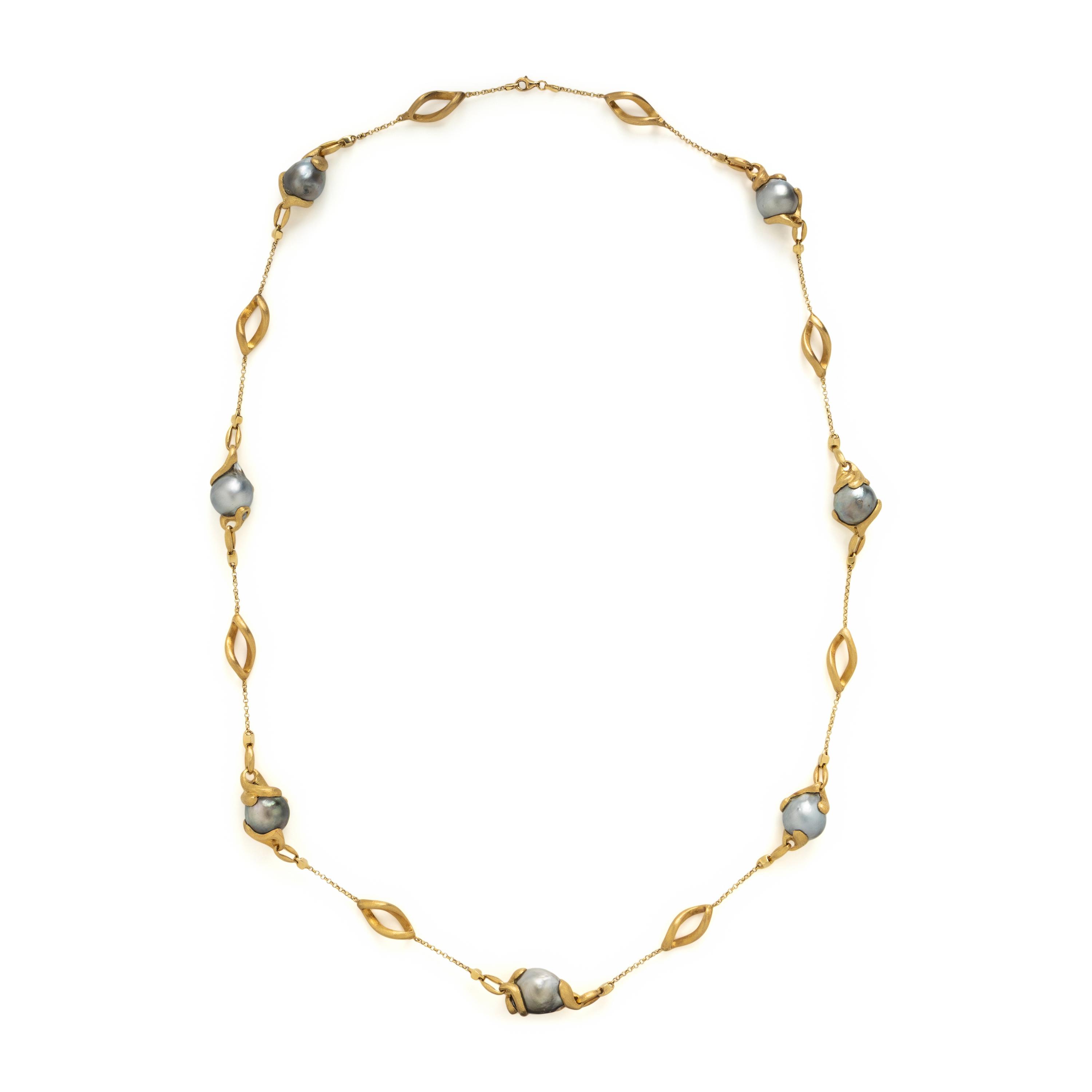 Yvel, Cultured Pearl and Yellow Gold Station Necklace