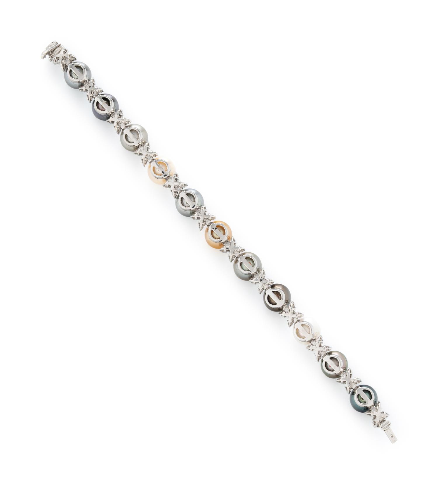 MULTICOLOR CULTURED PEARL, DIAMOND, AND WHITE GOLD BRACELET