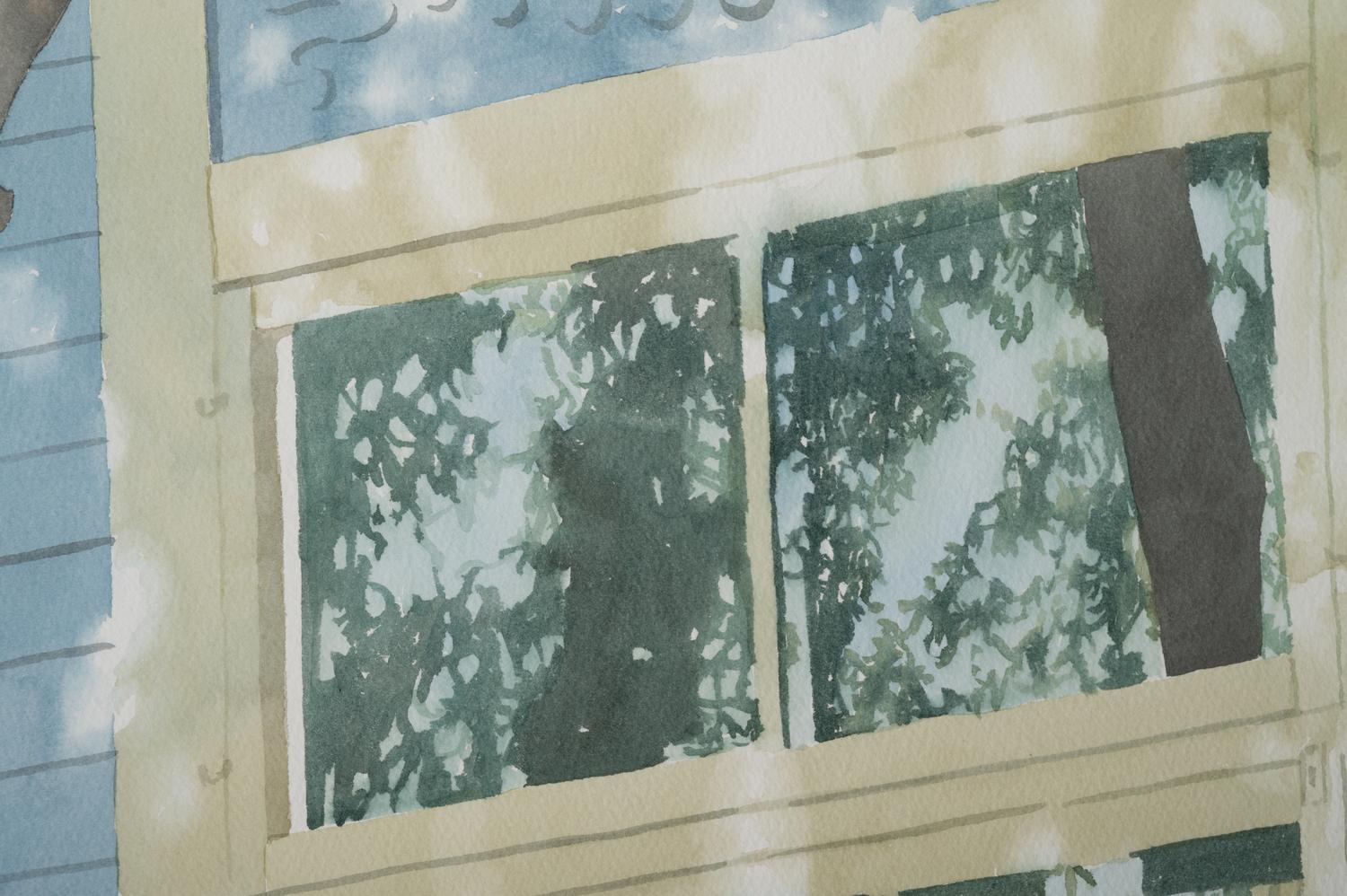 Blue House with Chestnut Tree