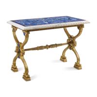 A Charles X Style Gilt Bronze, Lapis Lazuli and Marble Table