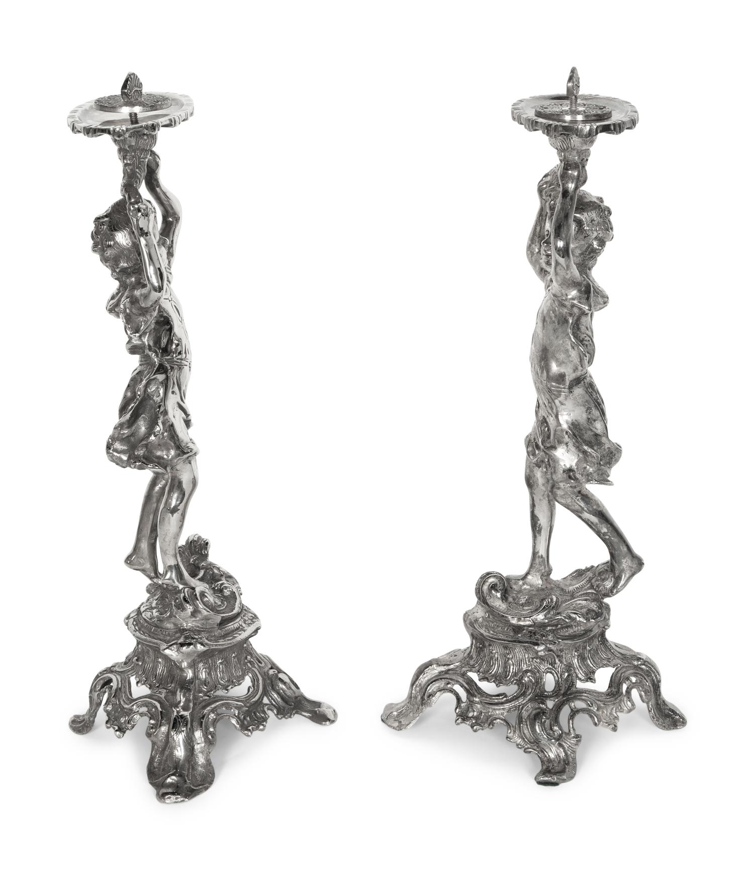 A Pair of Silvered Metal Figures