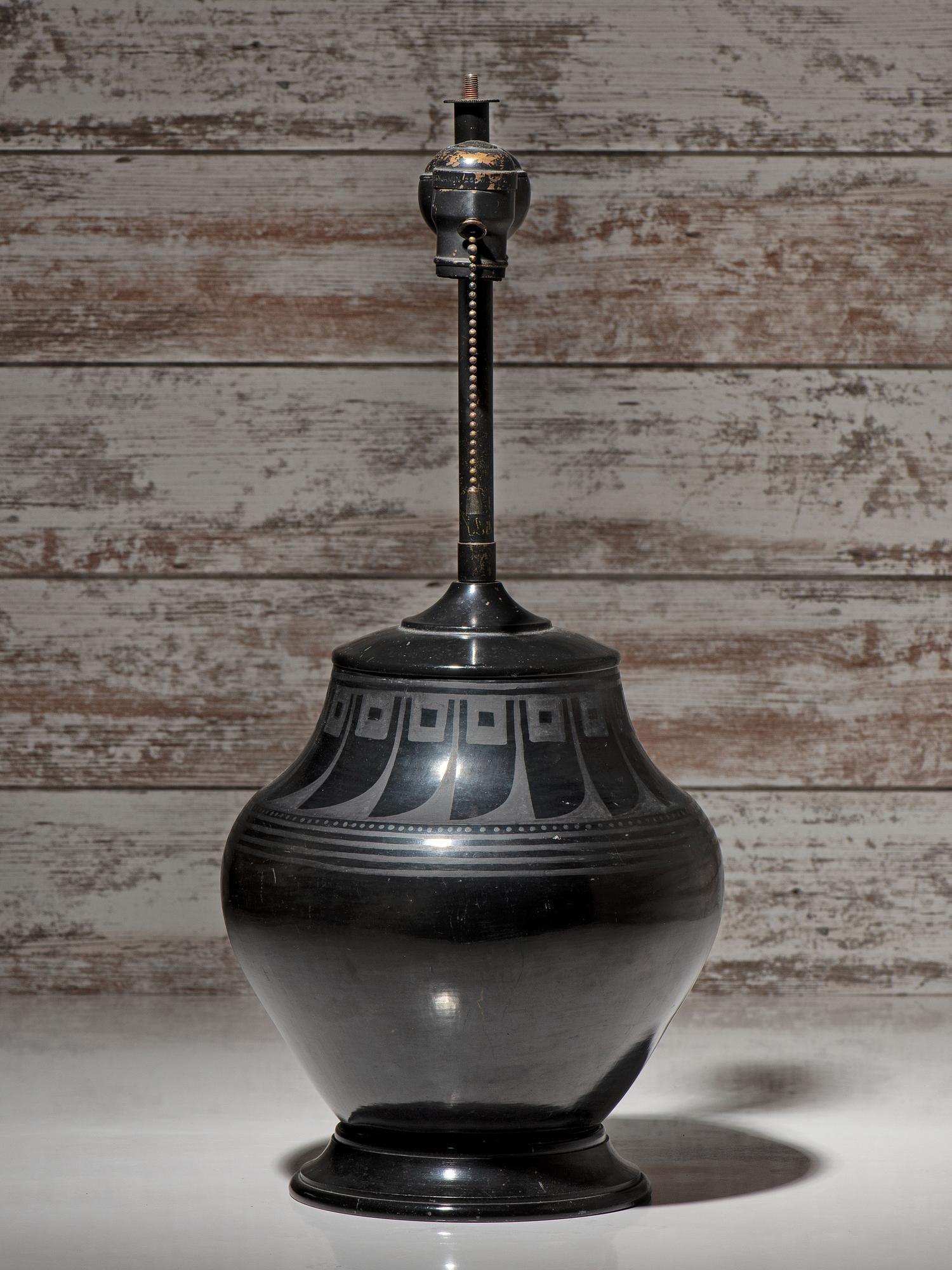 Blackware Pottery Lamp, 1923-1925