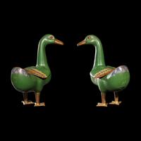 A Pair of Chinese Cloisonne Enamel Figures of Ducks