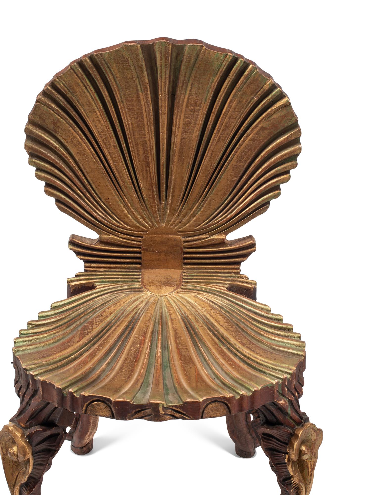 A Pair of Venetian Grotto Style Painted and Parcel Gilt Chairs