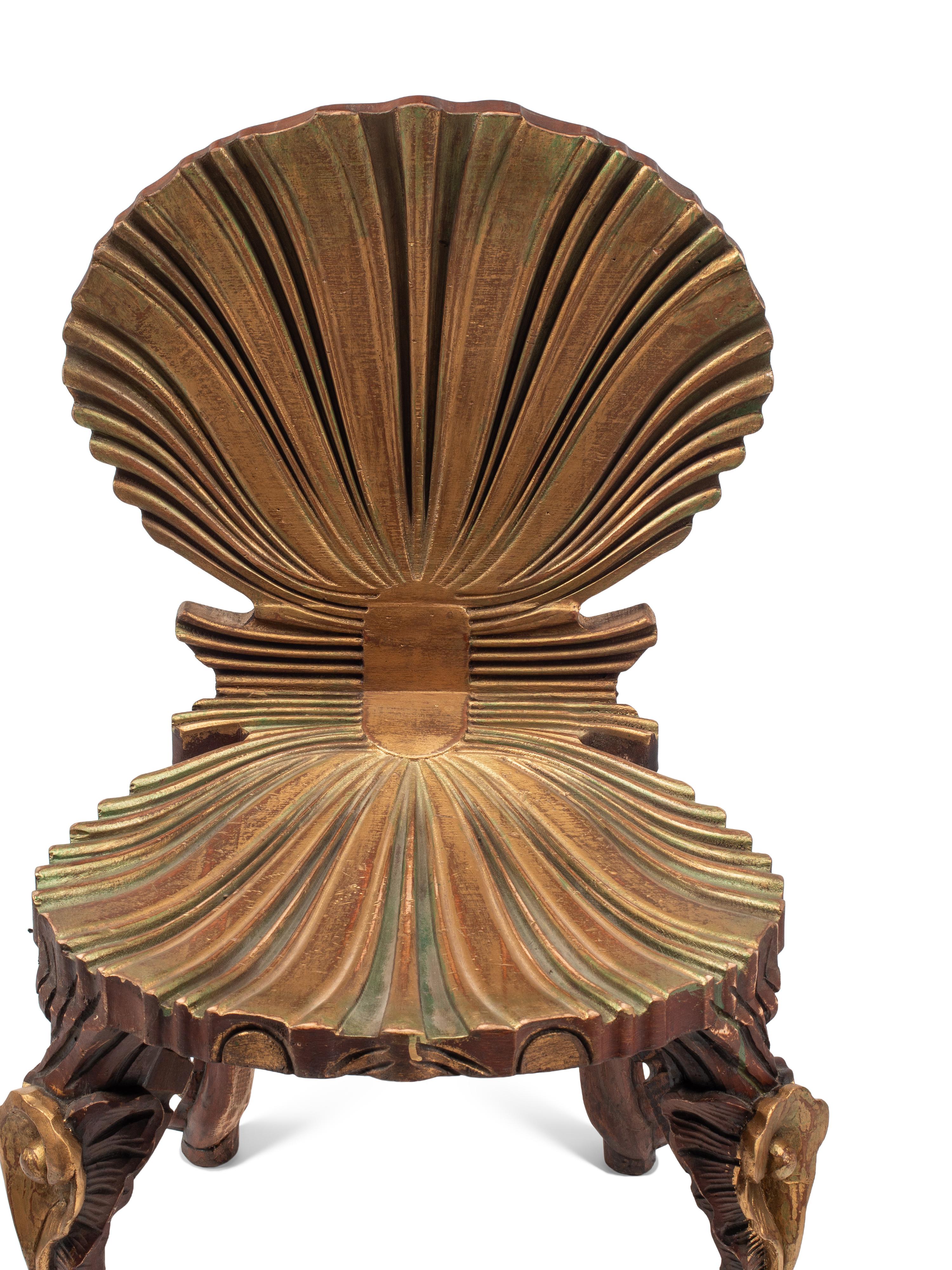 A Pair of Venetian Grotto Style Painted and Parcel Gilt Chairs