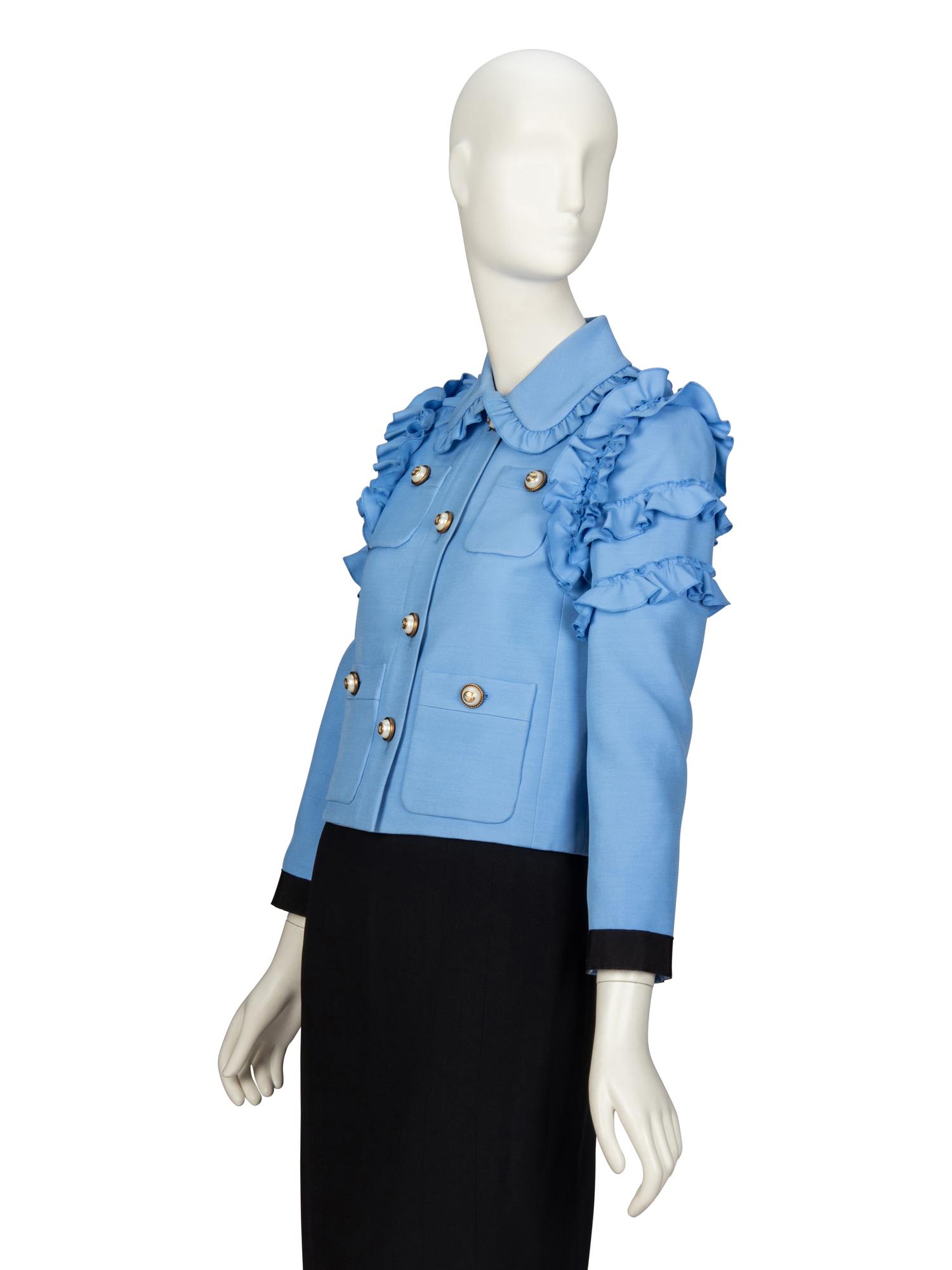 GUCCI, BLUE RUFFLED JACKET