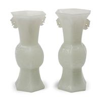 A Pair of Chinese White Glass Hexagonal Vases