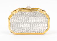 A Judith Leiber Clear Crystal Minaudiere, 7" x 4.25" x 1".