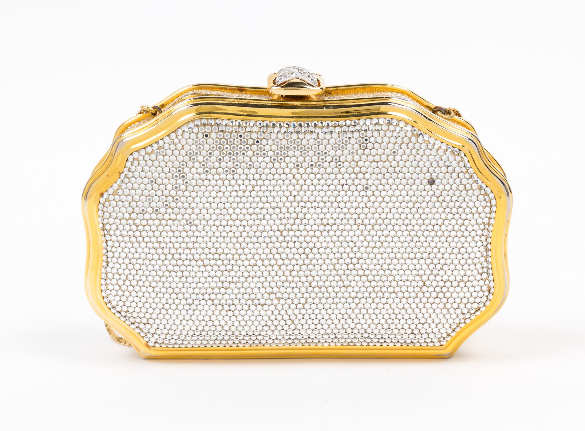 A Judith Leiber Clear Crystal Minaudiere, 7" x 4.25" x 1".