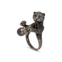 WENDY YUE, DIAMOND, CULTURED PEARL, AND BLACKENED GOLD PANTHER RING