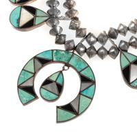 Zuni Silver and Channel Inlay Squash Blossom Necklace