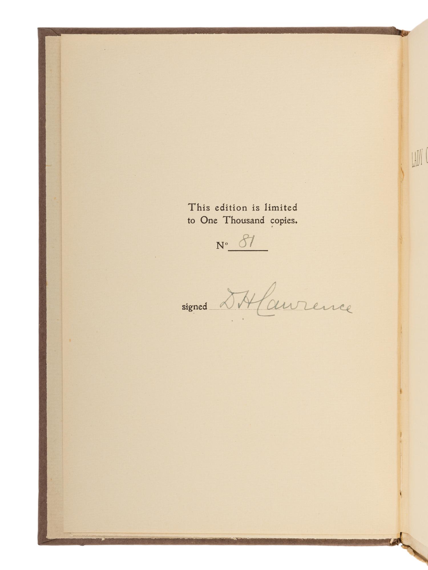 LAWRENCE, D.H (1885-1930). Lady Chatterley's Lover. Florence: Privately Printed, 1928.