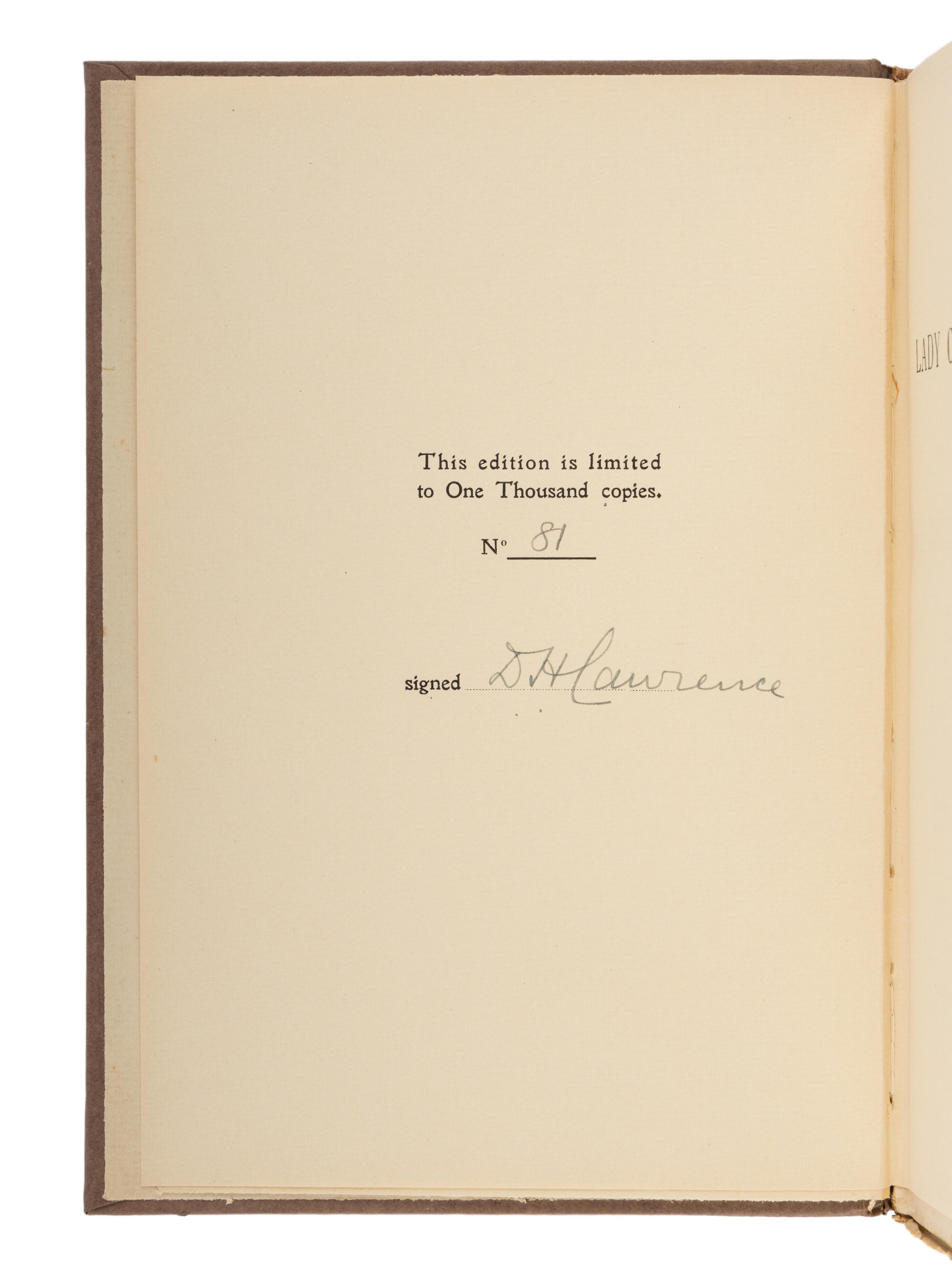 LAWRENCE, D.H (1885-1930). Lady Chatterley's Lover. Florence: Privately Printed, 1928.