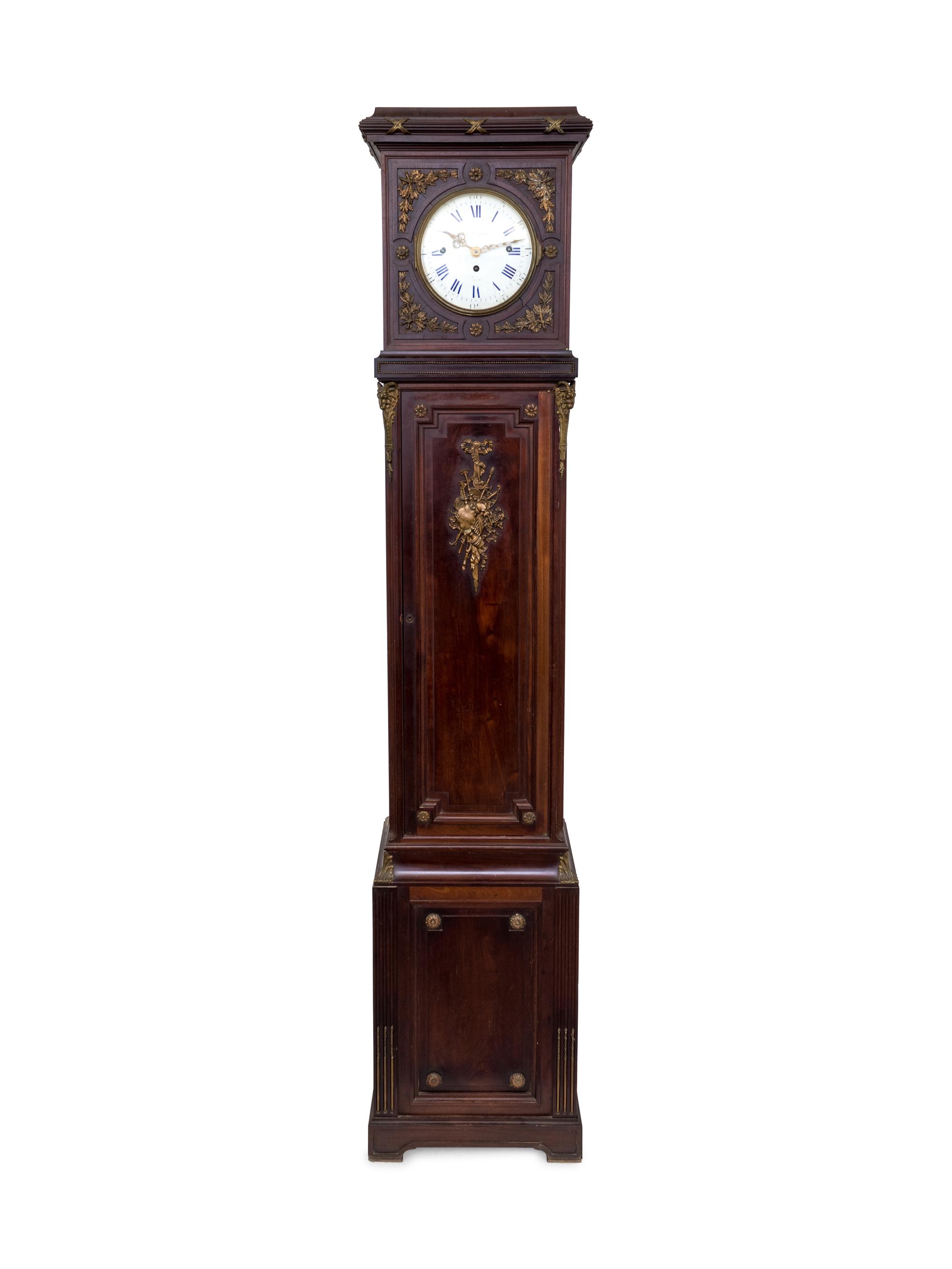 A French Gilt Bronze Mounted Carved Mahogany Tall Case Clock — EARLY 20TH CENTURY