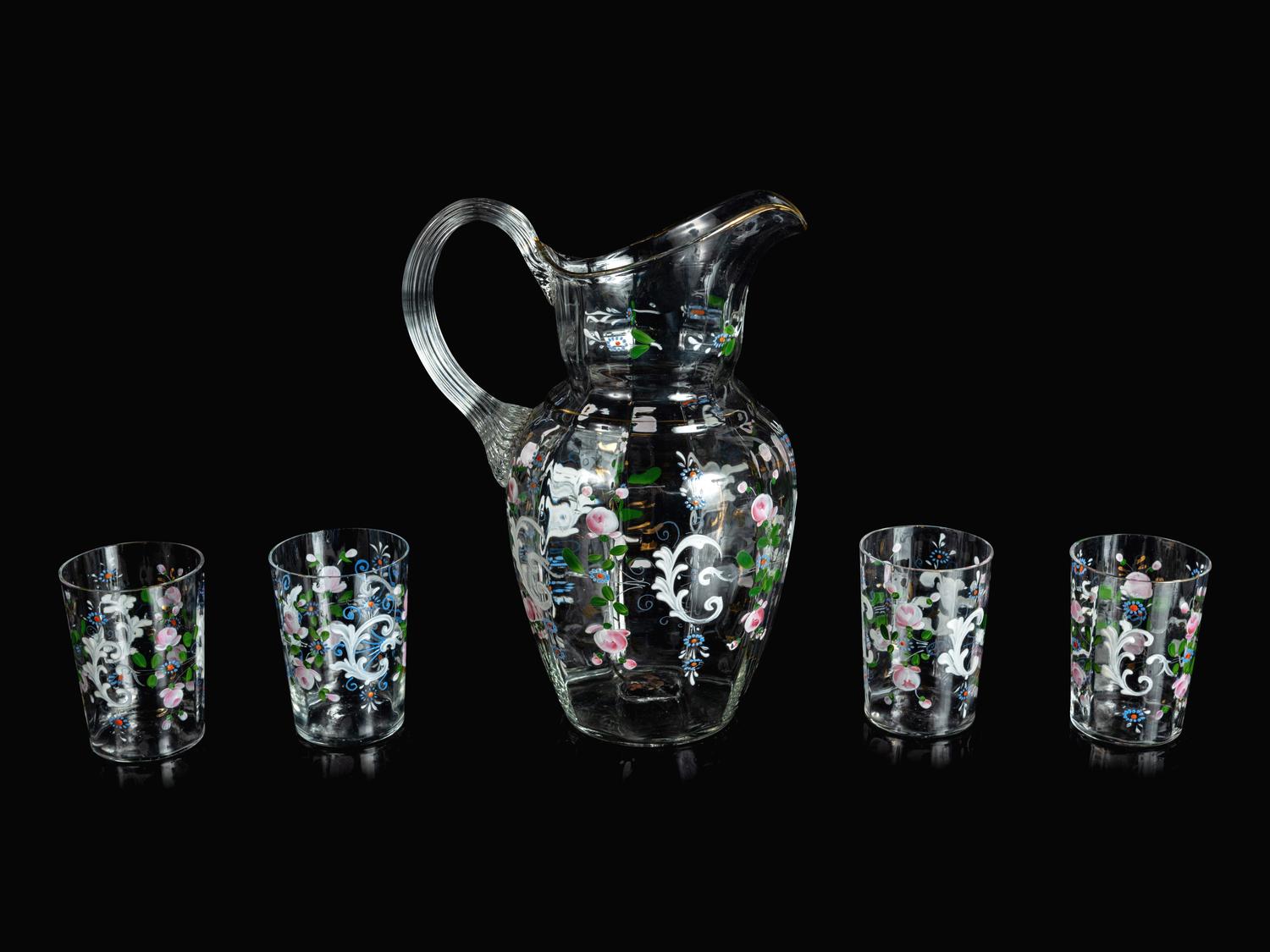 An Enameled Glass Drink Service