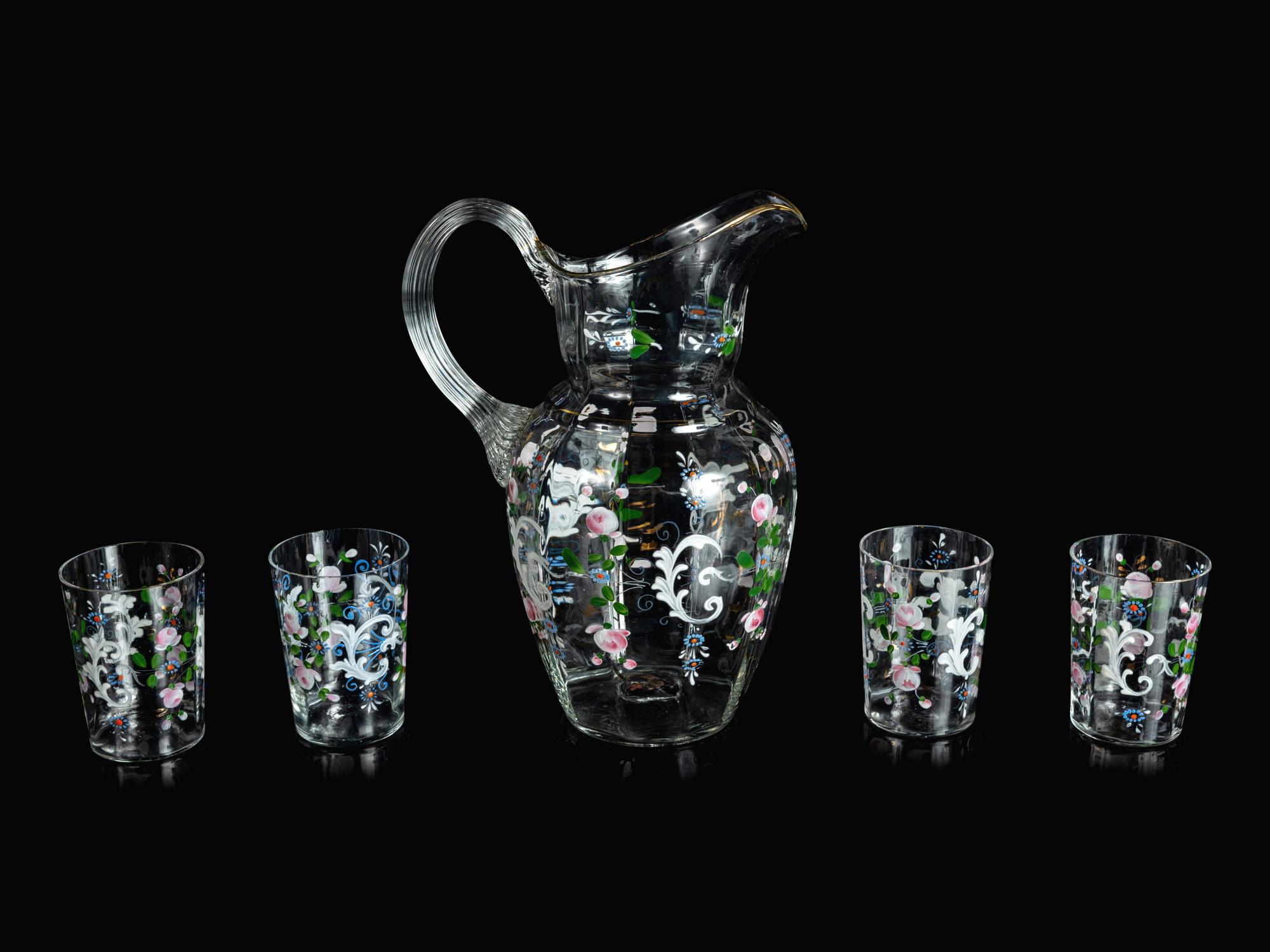 An Enameled Glass Drink Service