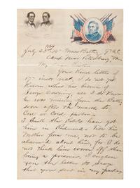 [LINCOLNIANA - CIVIL WAR]. Lincoln-Hamlin-Scott lettersheet with soldier's letter. 23 July 1864.