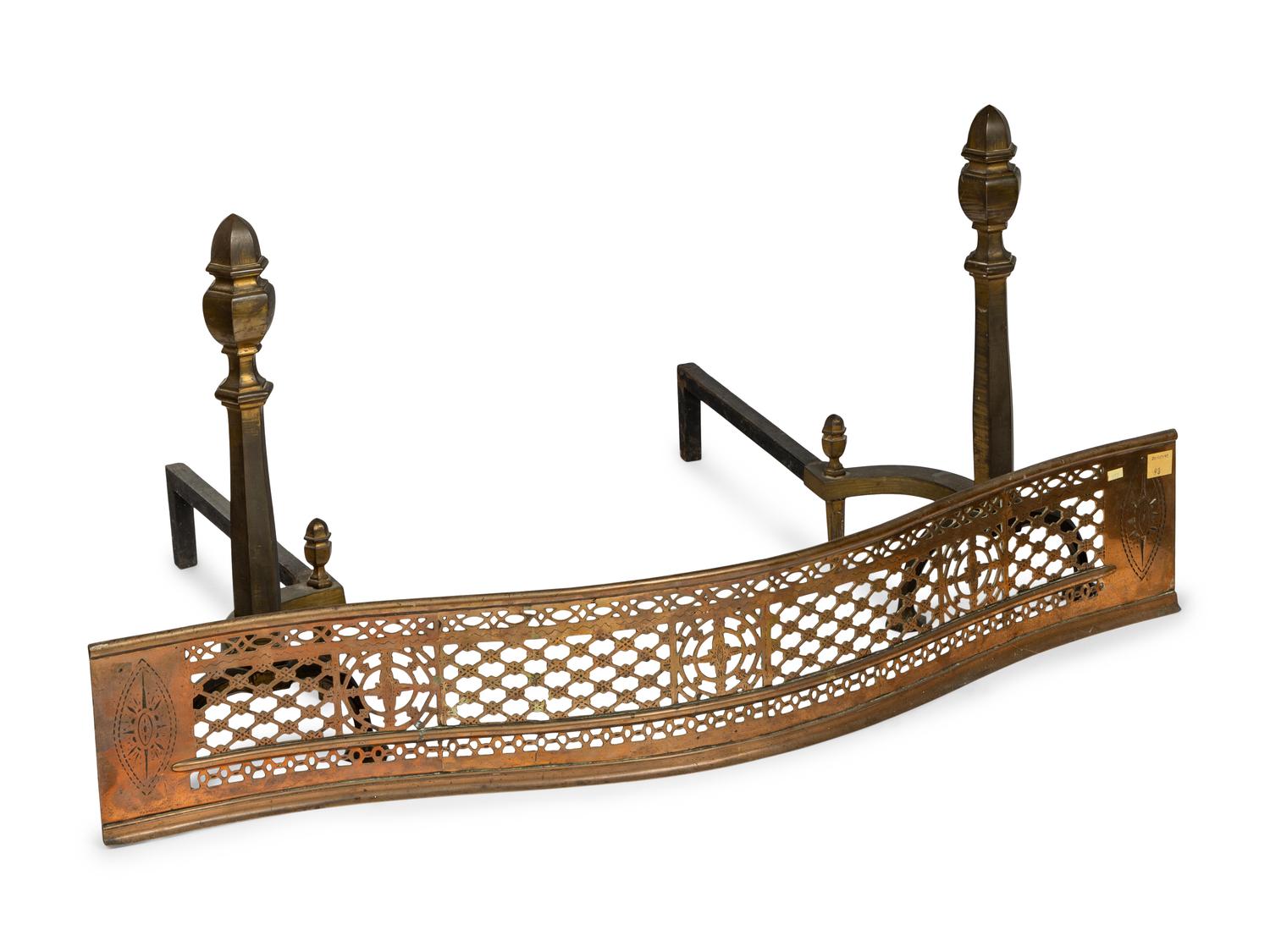 A George III Brass Fireplace Fender and Andirons