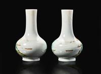 A pair of Chinese famille rose "Landscape" vases, probably Republic period 粉彩山水人物瓶 或民國