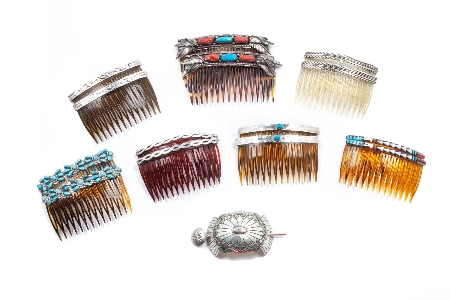 Group of Eight Southwestern Hair Accessories