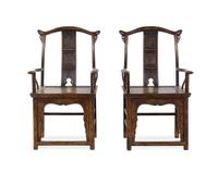A Pair of Chinese Elmwood Yokeback Chairs
