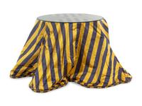 APPROVED FOR DONATION A Glass-Top Silk Skirted Side Table