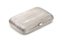 A Russian Silver Cigarette Case, Maker's Mark PJS, St. Petersburg, Late 19th/Early 20th Century, with allover ribbed decoration.