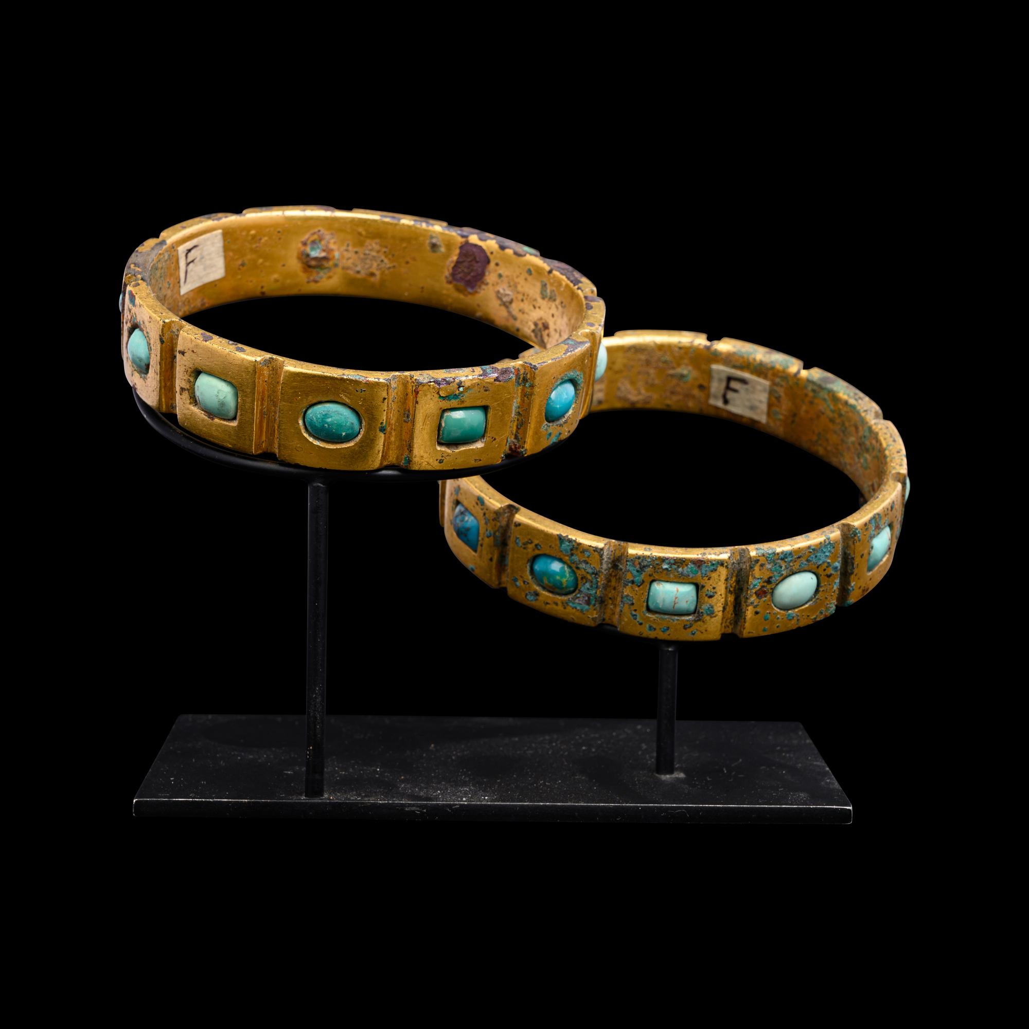 A Pair of Bactrian Gold and Turquoise Bracelets
