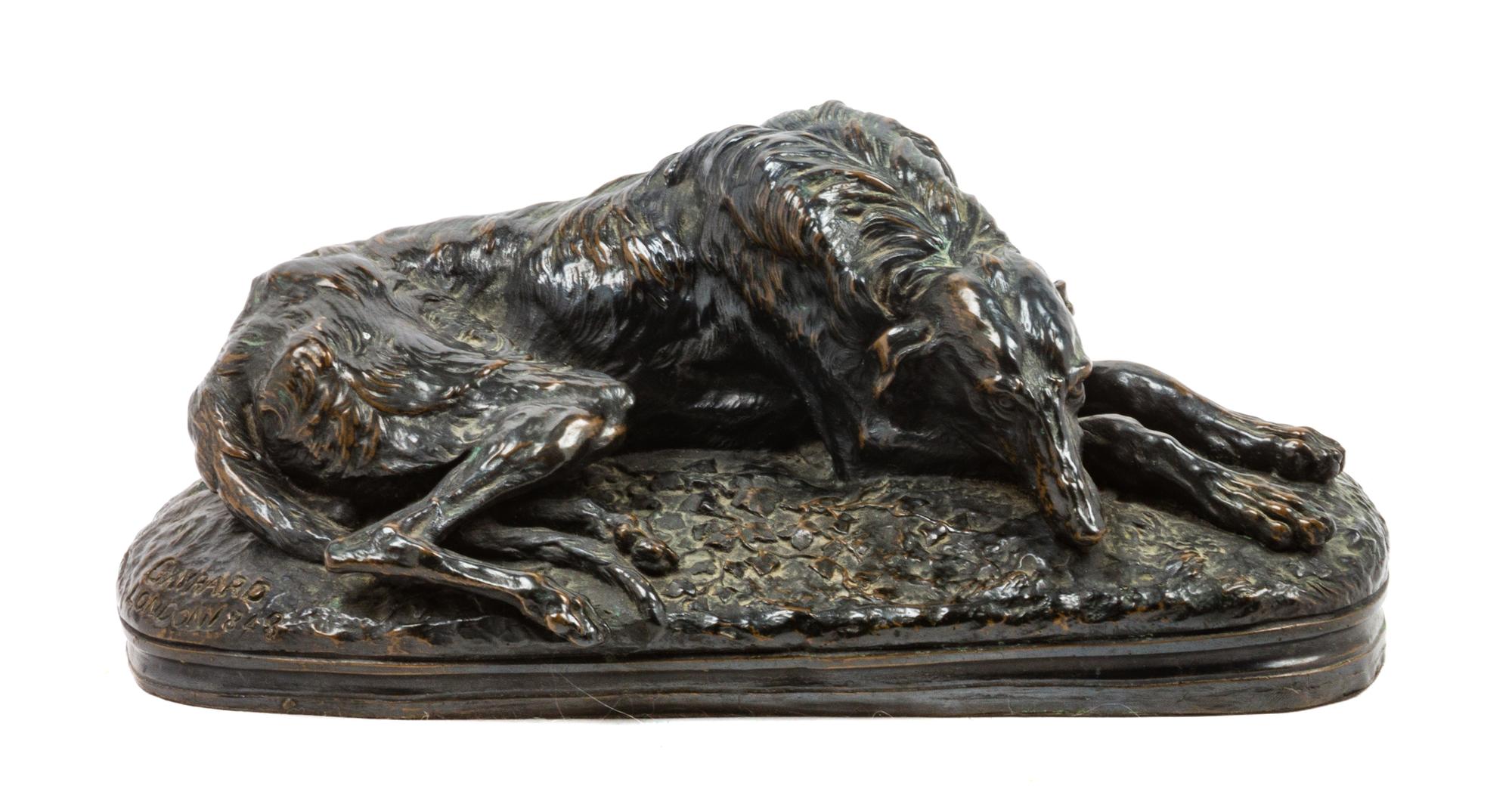 A Scottish Deerhound Sculpture Width 12 inches. — AFTER JOSEPH GAYRARD (French, 1807-1855)
