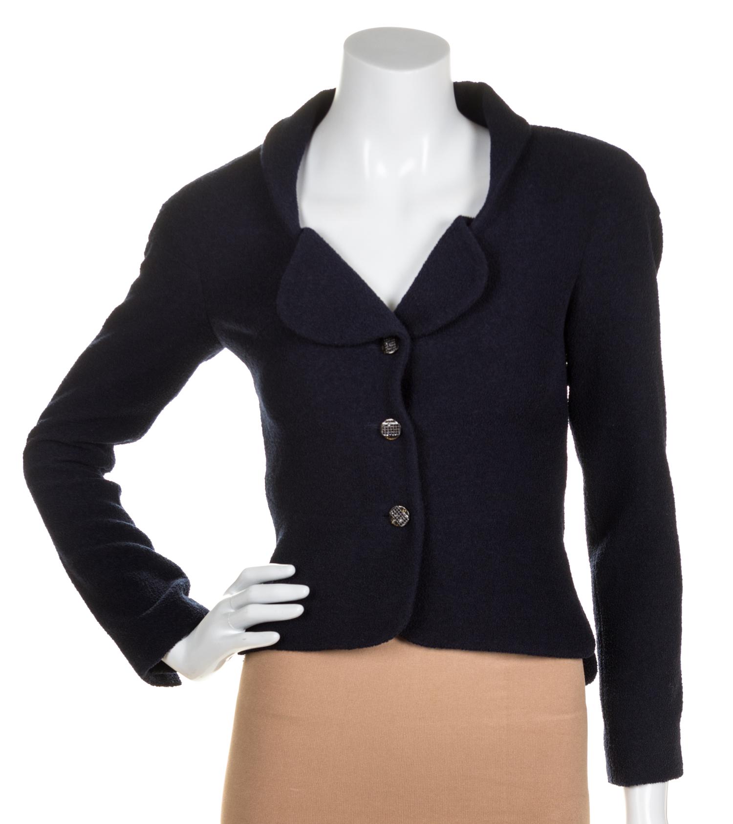 A Chanel Navy Boucle Jacket, Size 36.