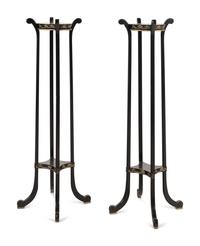 A Pair of Ebonized and Parcel-Gilt Jardinière Stands