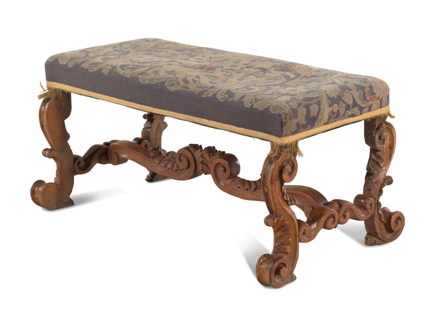 An Italian Carved and Needlepoint Upholstered Bench