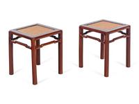A Pair of Chinese Hardwood Square Stools