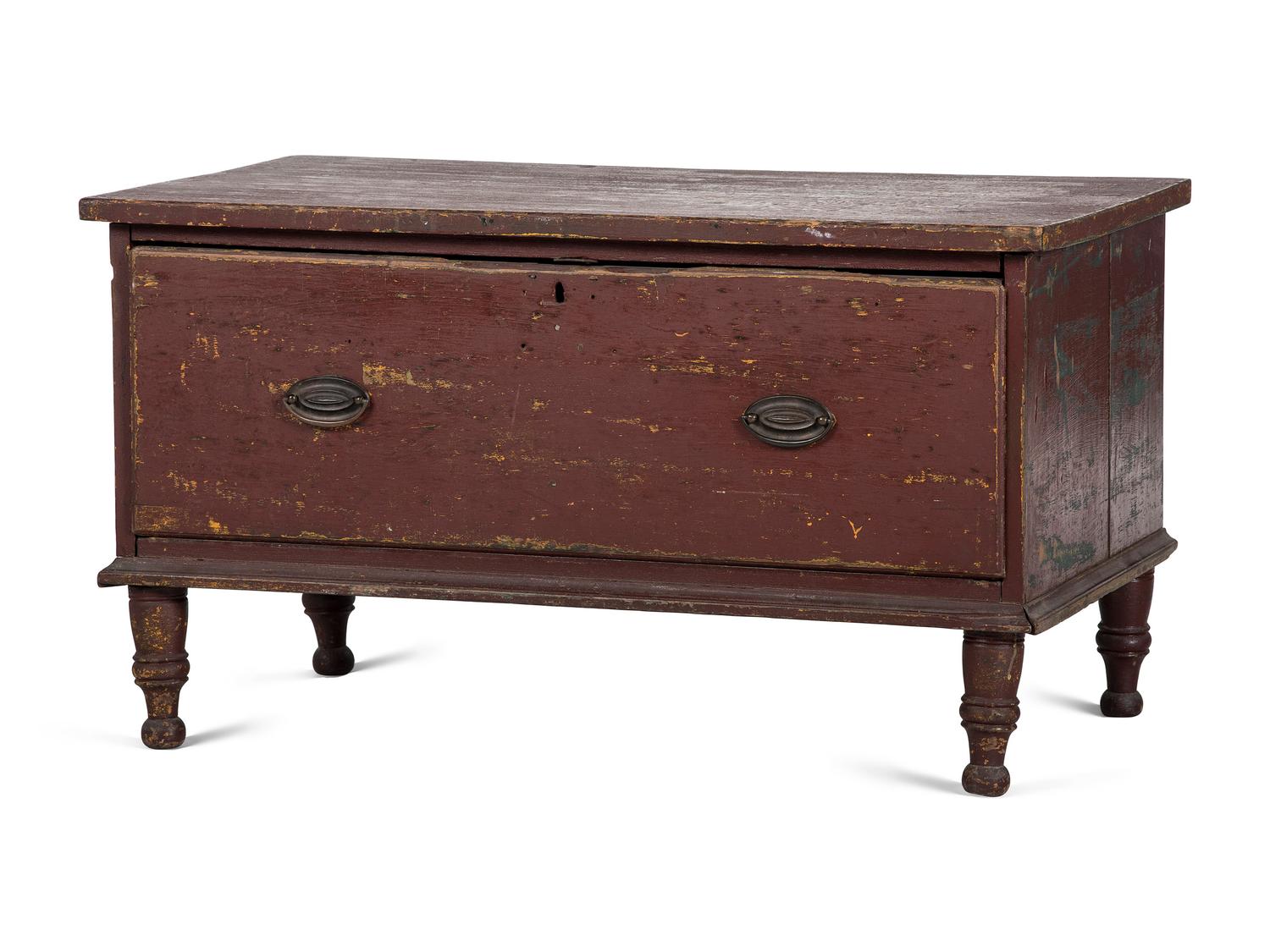 A Federal Red-Painted Cherrywood and Poplar One Drawer Chest