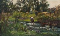 William Darling Mackay, (British, 1844-1924), Jumping Trout on Gifford Water