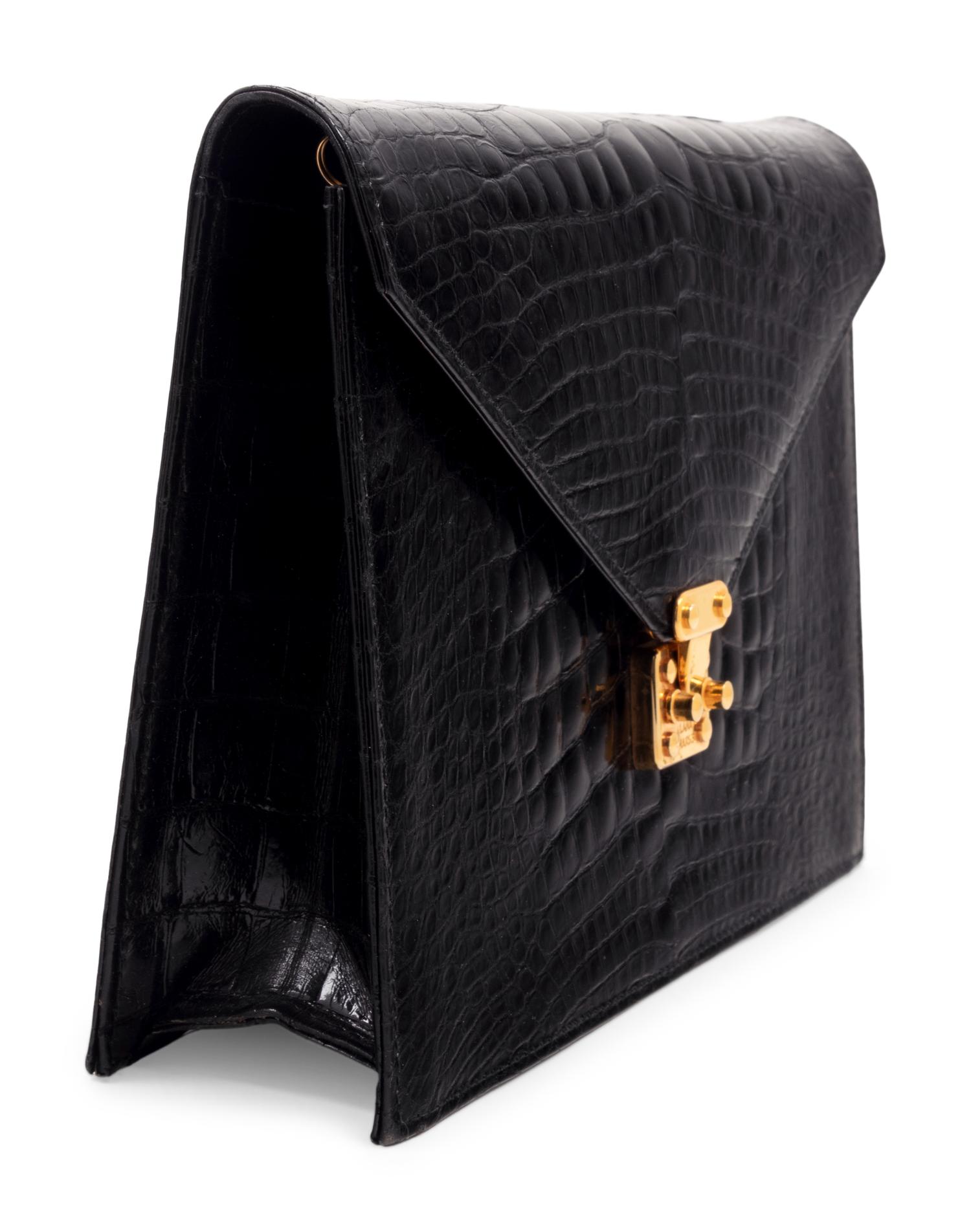 Lana Marks Black Alligator Envelope Hand Bag