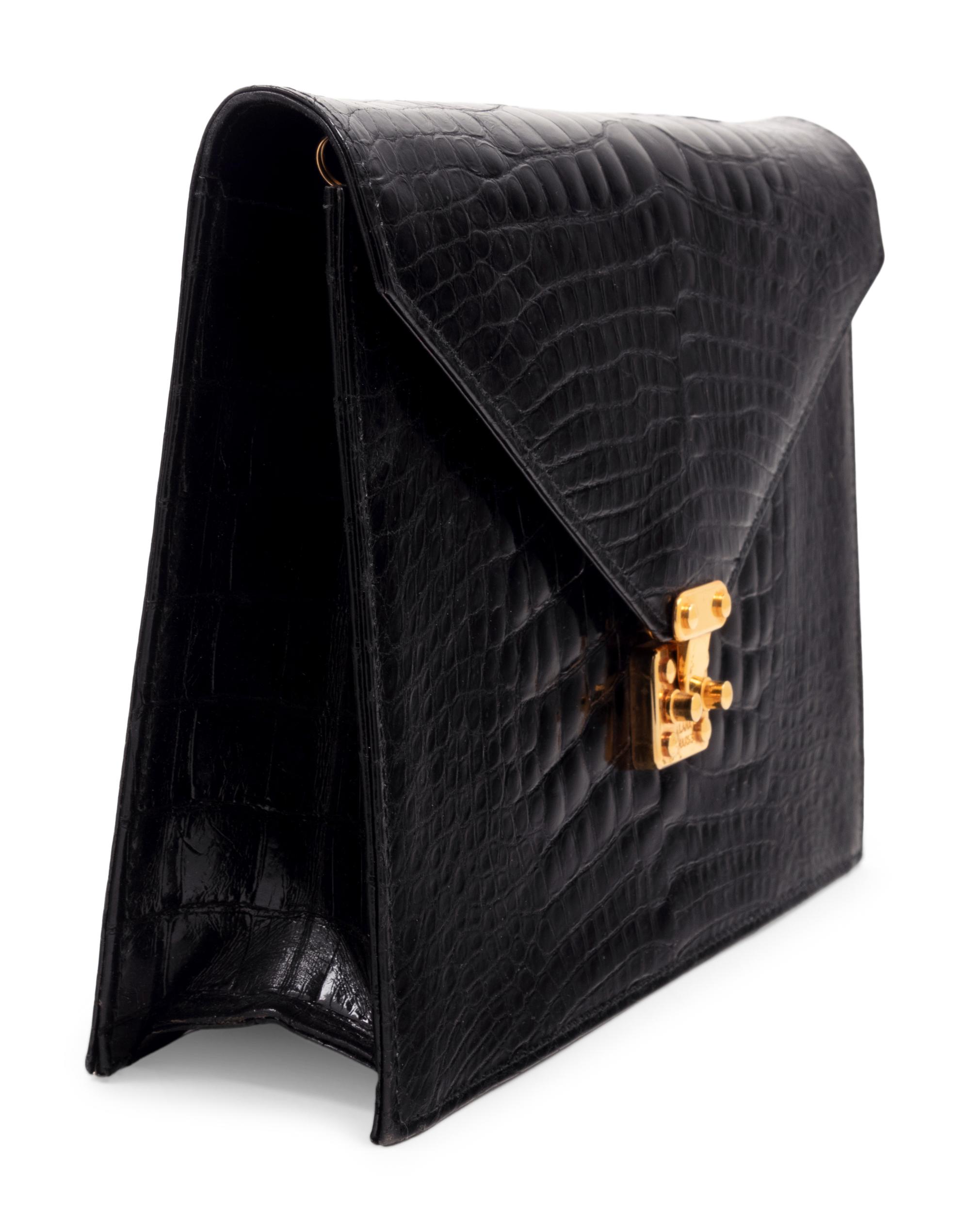 Lana Marks Black Alligator Envelope Hand Bag