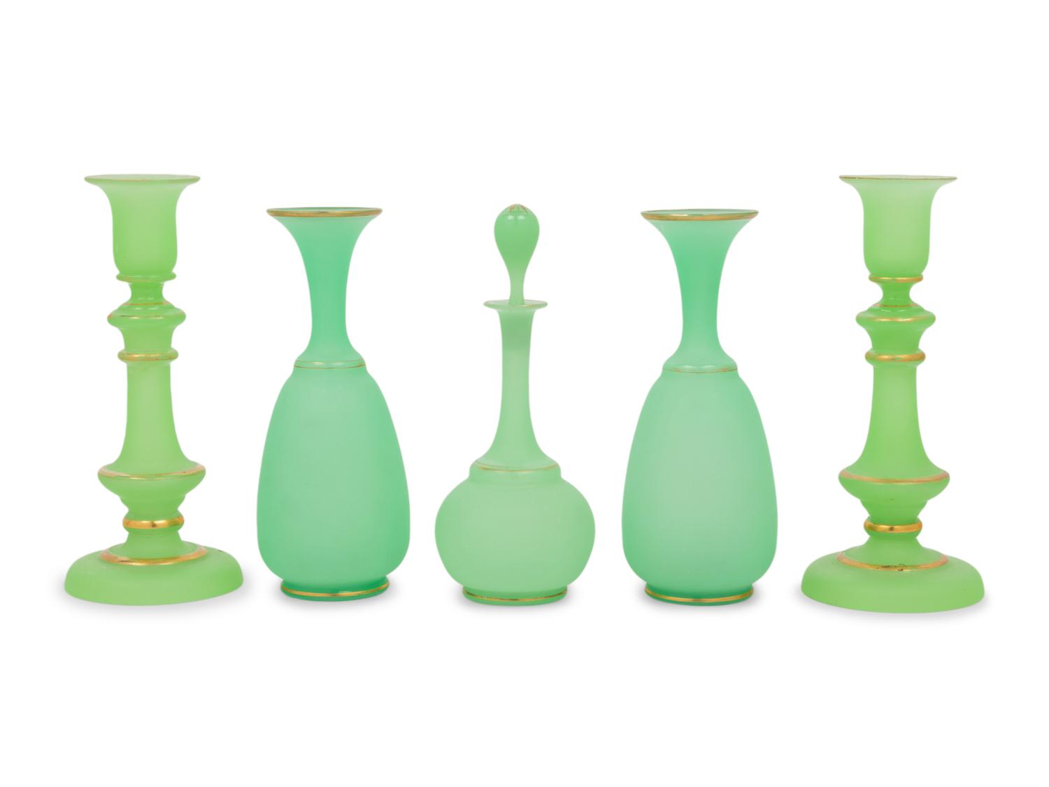 Five Apple Green Opaline Glass Articles